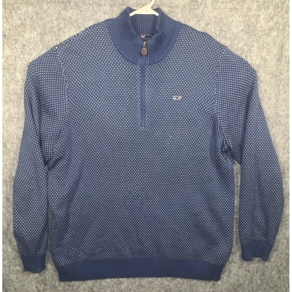 Vineyard Vines‎ Knit Sweater Men's Large Pullover 1/2 Zip Cotton Blend Navy Blue